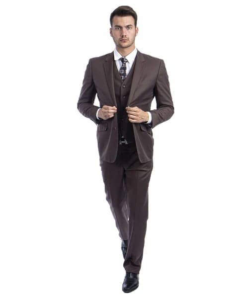 Cocoa Wool Modern Fit 3 Piece 2 Button Suit