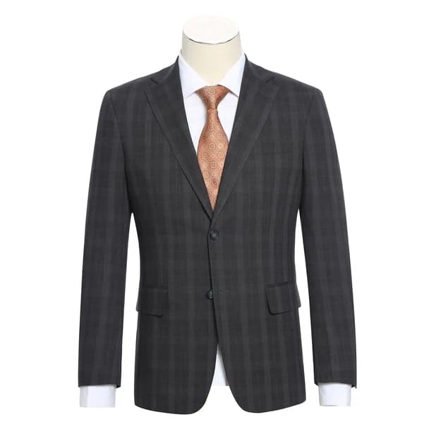 Stretch Performance Single Breasted Slim Fit Charcoal Plaid