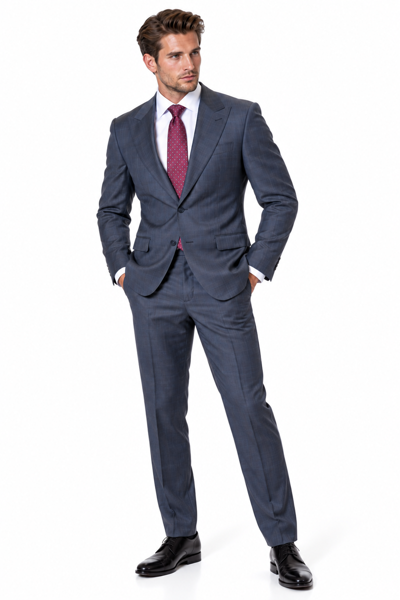 Statement Men's Modern Fit 2 Piece 100% Super 200 Wool Suit Peak Lapel in Charcoal - image 7