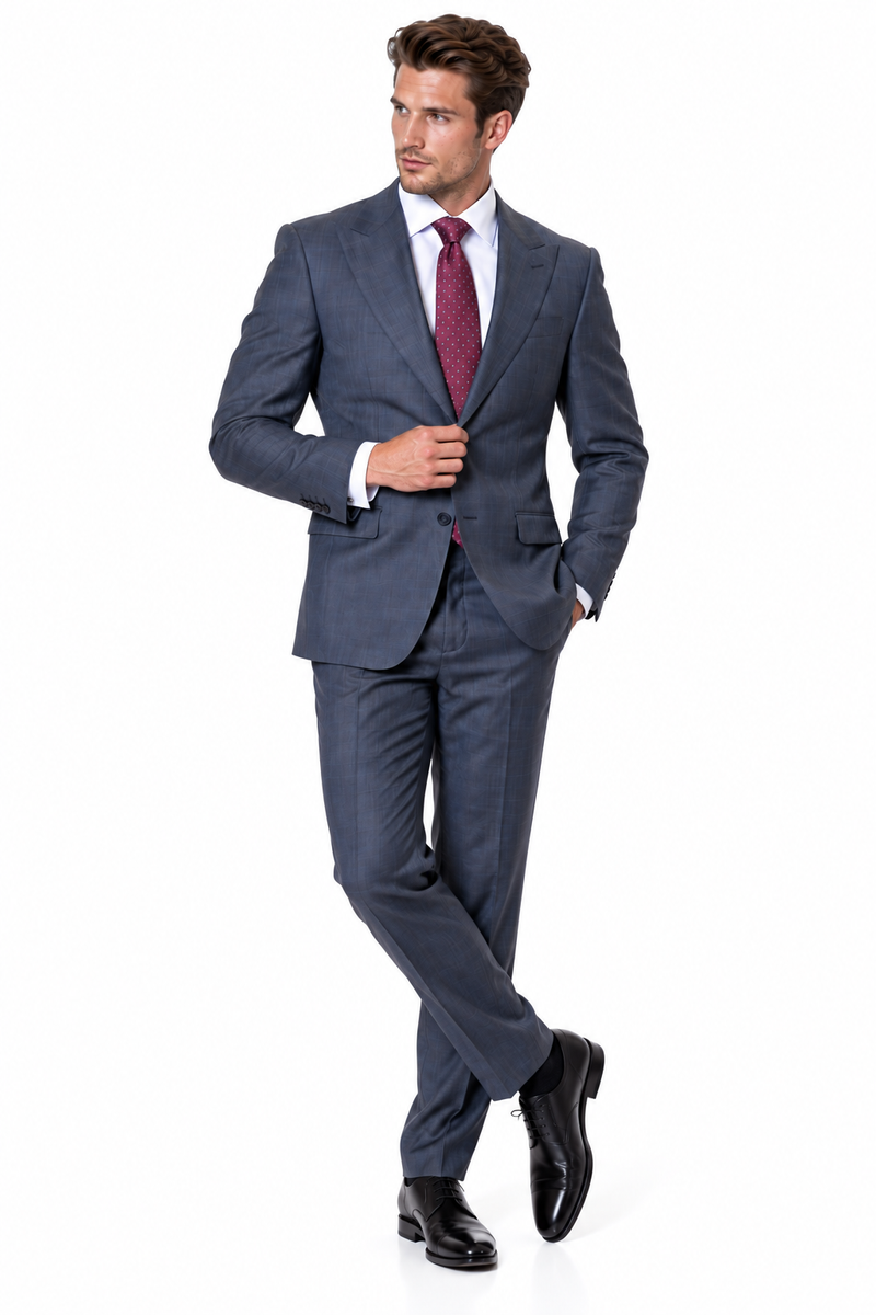 Statement Men's Modern Fit 2 Piece 100% Super 200 Wool Suit Peak Lapel in Charcoal - image 6