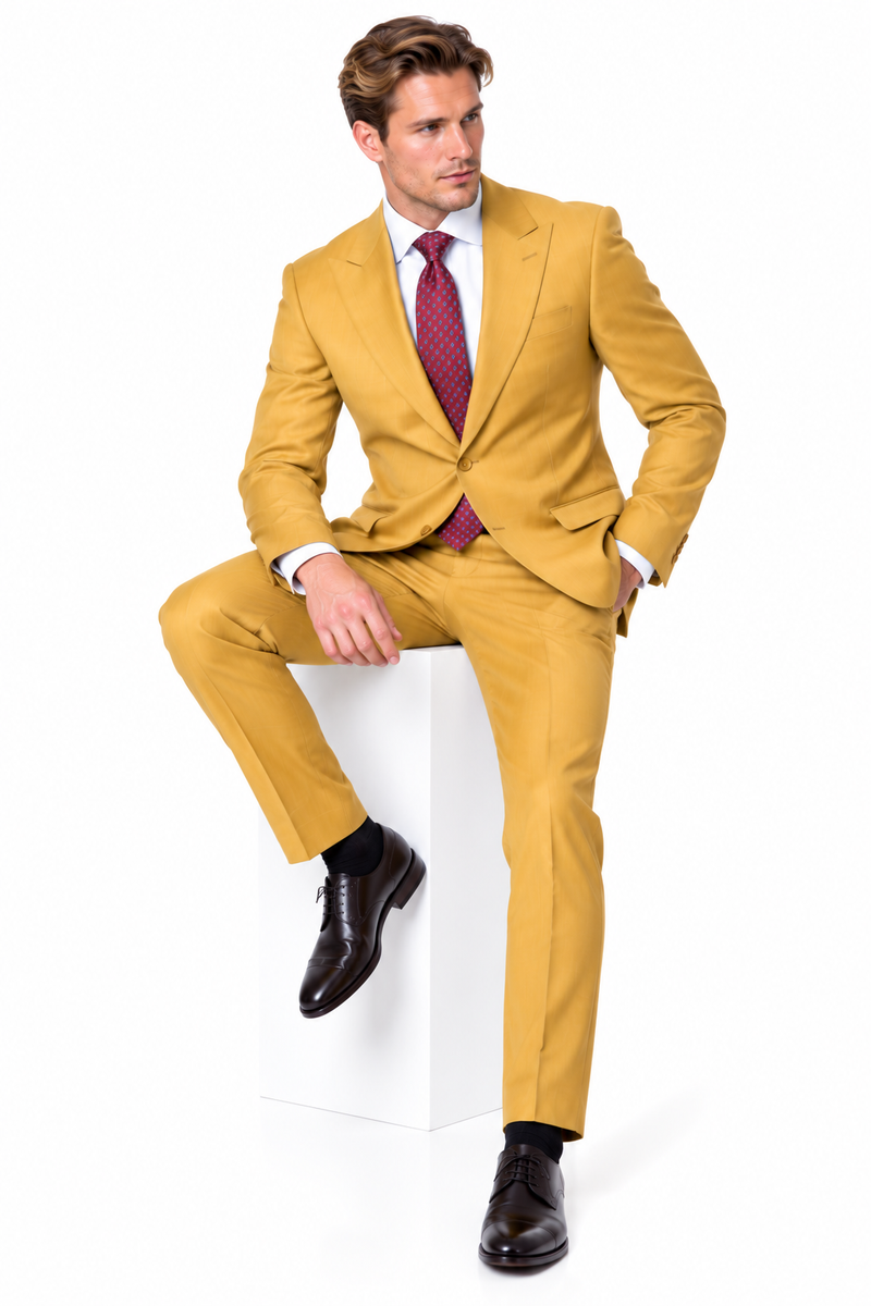 Statement Men's Modern Fit 2 Piece 100% Super 200 Wool Suit Peak Lapel in Chestnut - image 6