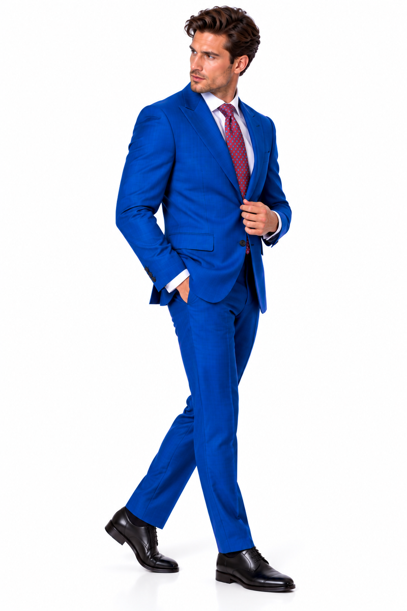Statement Men's Modern Fit 2 Piece 100% Super 200 Wool Suit Peak Lapel in Indigo - image 9