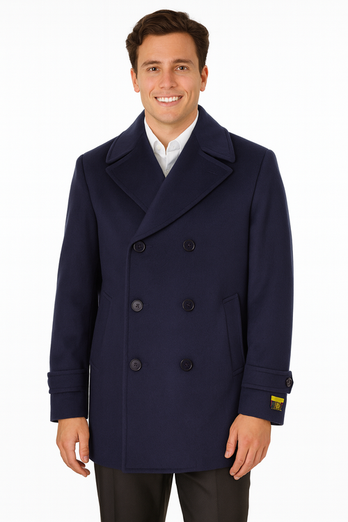 Big & Tall Men's Wool Peacoat – Classic Double Breasted Overcoat