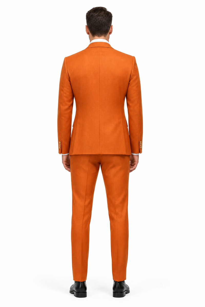 Rossiman Men's Rust Slim Fit Suit – 3-Piece Set with Double-Breasted Vest & Flat Front Pants
