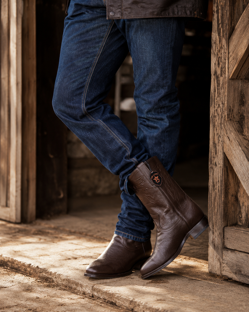 Men's Black Elk Leather Cowboy Boots - Los Altos Roper Dress Boots