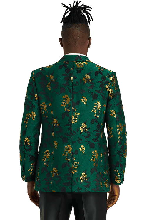 Men's slim fit hunter green and gold paisley prom and wedding tuxedo jacket