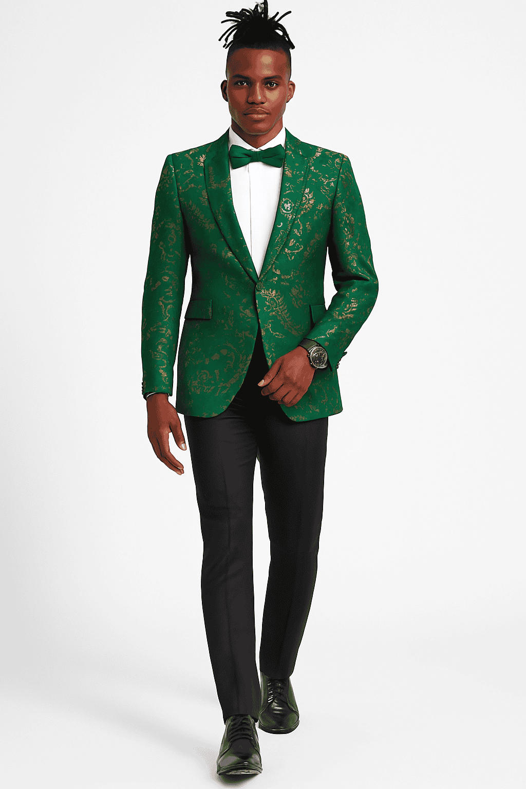 Men's slim fit hunter green and gold paisley prom and wedding tuxedo jacket