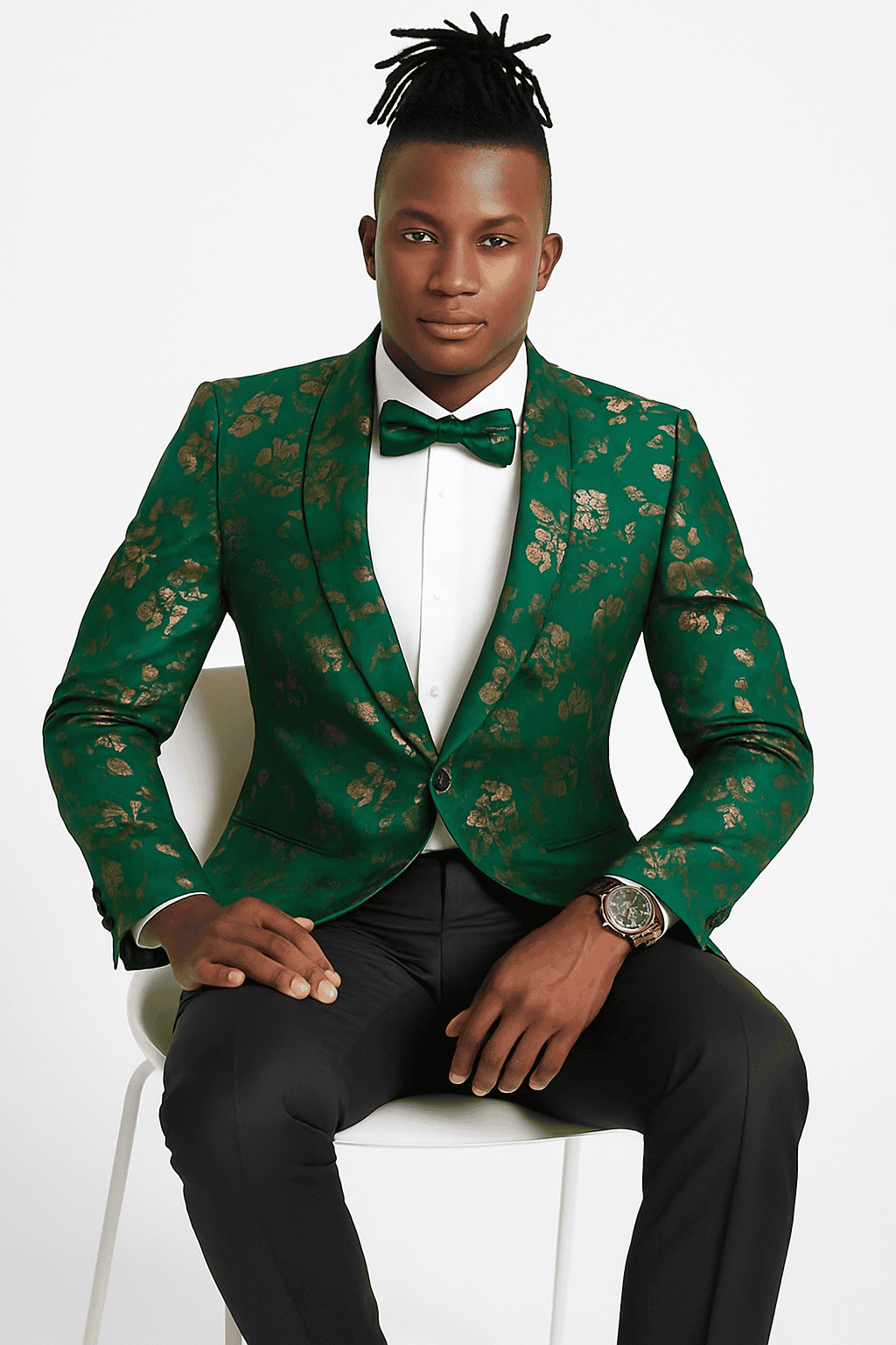 Men's slim fit hunter green and gold paisley prom and wedding tuxedo jacket