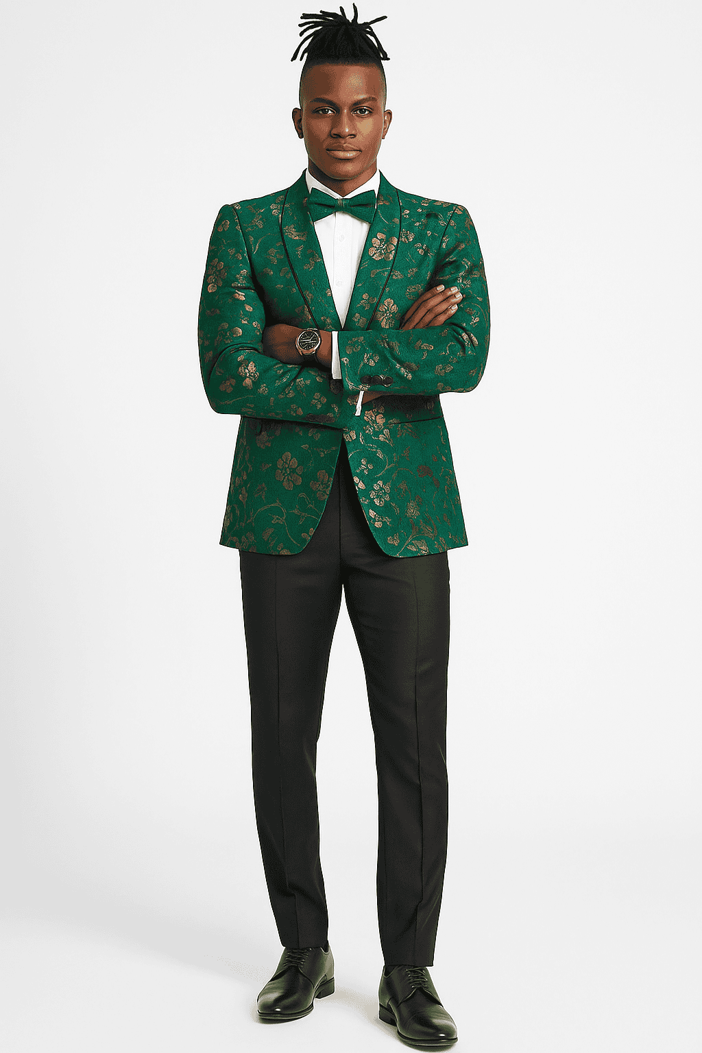 Men's slim fit hunter green and gold paisley prom and wedding tuxedo jacket