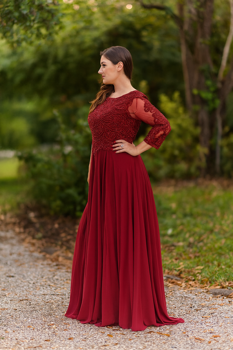 May Queen MQ1615 Long Sleeve A Line Classy Mother of the Bride Gown-New Collection