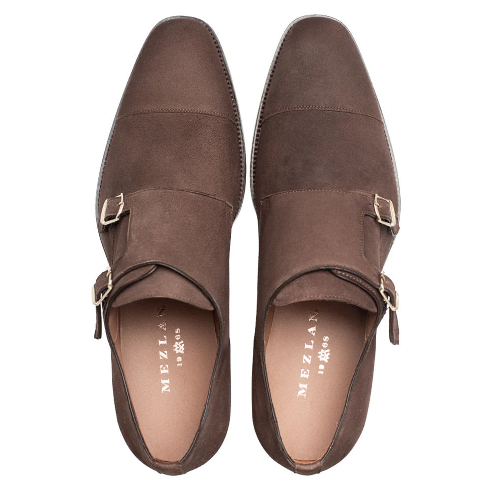 Actore II Chestnut Suede Double Monk Strap Shoes By Mezlan Made In Spain Brand