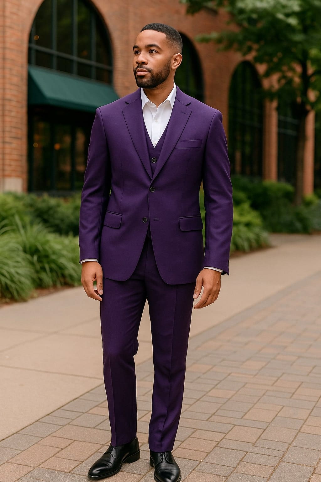 Mens Classic Three-Piece Purple Suit – Formal Slim Fit Tuxedo Set with Vest