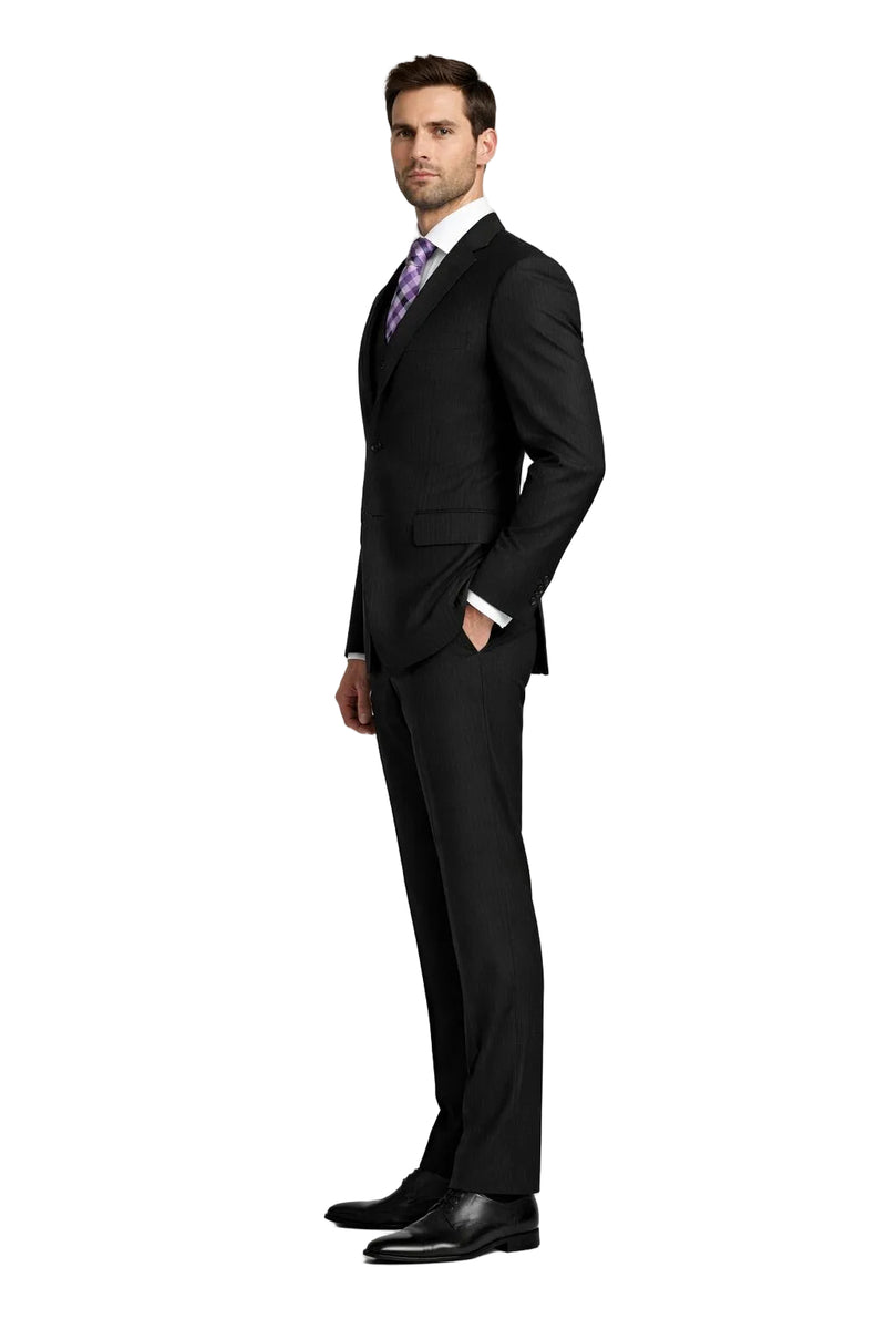 Classic Fit Tone on Tone Pinstripe Suit Color Black