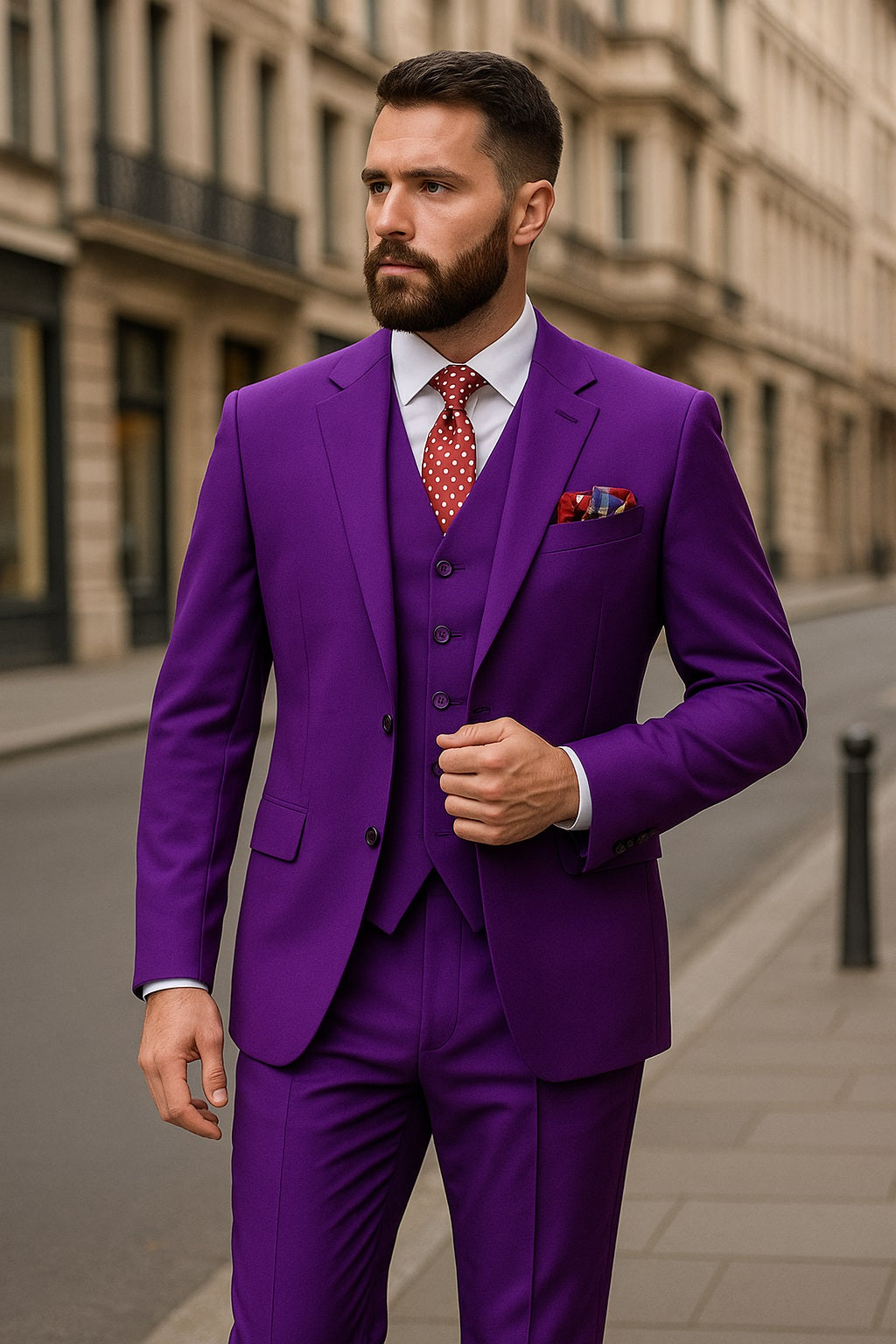 MANZINI PURPLE LABEL 2-Piece Tailored-Fit Men's 4-Way Stretch Spandex Suit White