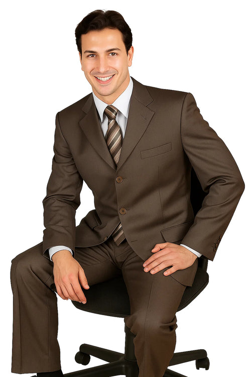 Classic Men's 3-Button Wool Pinstripe Suit in Brown