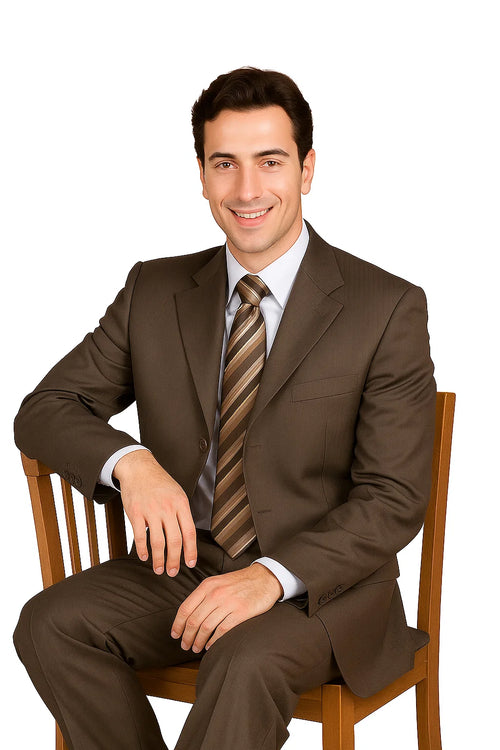 Classic Men's 3-Button Wool Pinstripe Suit in Brown