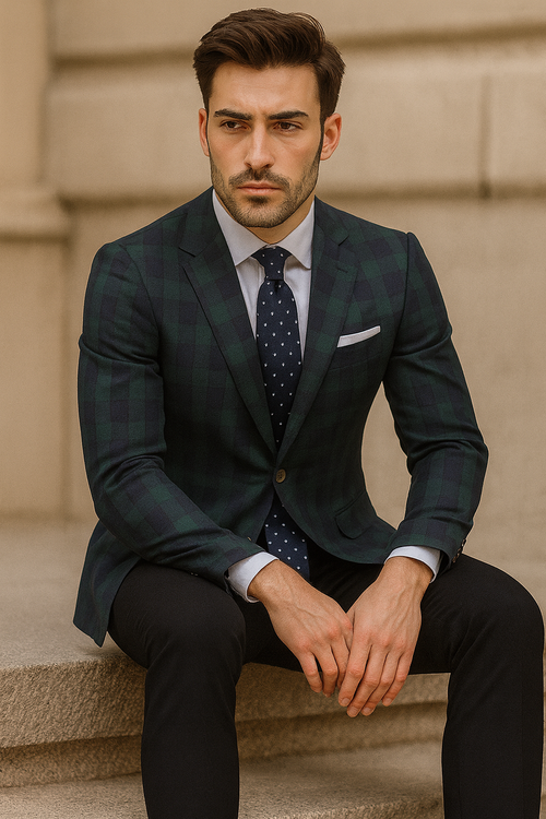 Mens Green Color Plaid Blazer