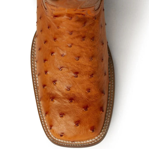 Ferinni Boot - Mens Dress Cowboy Boot - Ferrini Men's Colt Full Quill Ostrich Square Toe Boots Handcrafted - Cognac