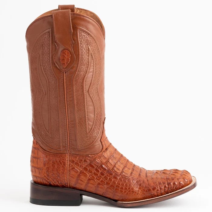 Ferinni Boot - Mens Dress Cowboy Boot - Ferrini Men's Dakota Hornback Caiman Boots - Square Toe Handcrafted Cognac in Cognac