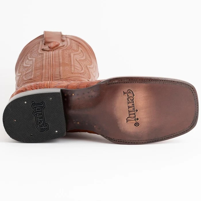 Ferinni Boot - Mens Dress Cowboy Boot - Ferrini Men's Dakota Hornback Caiman Boots - Square Toe Handcrafted Cognac in Cognac