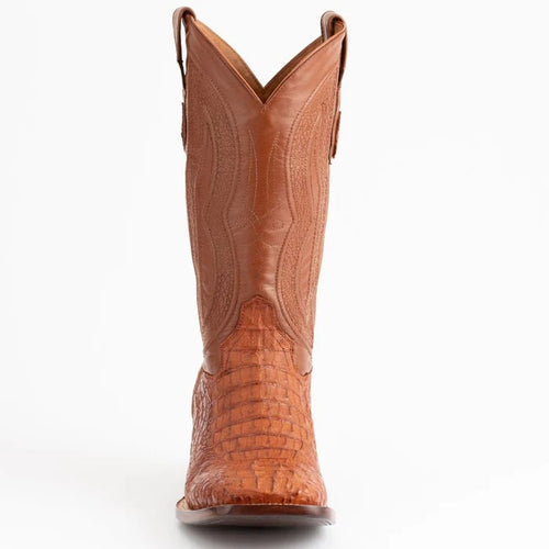 Ferinni Boot - Mens Dress Cowboy Boot - Ferrini Men's Dakota Hornback Caiman Boots - Square Toe Handcrafted Cognac in Cognac