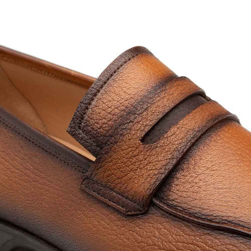 Luxury Mezlan Penny Loafers for Men – Cognac Deerskin Slip-On Dress Shoes