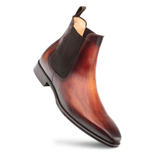 Cervantes Cognac Rust Patina Calfskin Chelsea Boots by Mezlan – Handcrafted in Spain