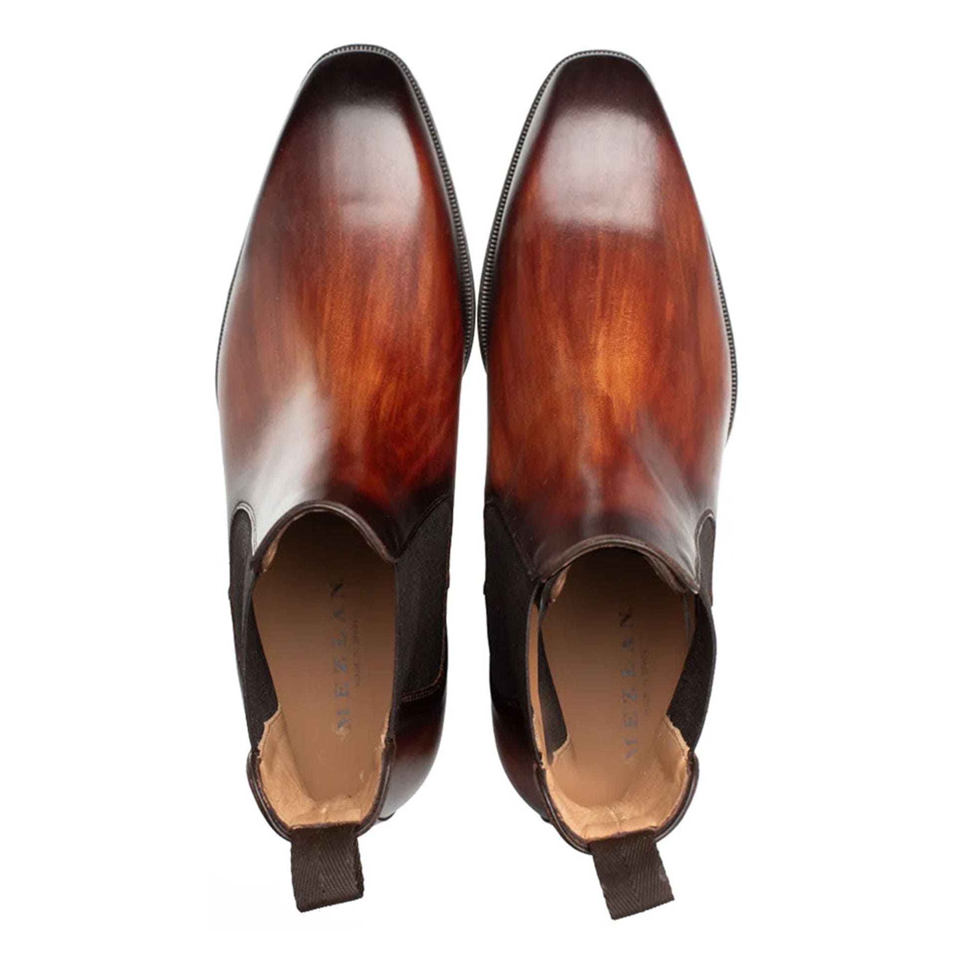 Cervantes Cognac Rust Patina Calfskin Chelsea Boots by Mezlan – Handcrafted in Spain