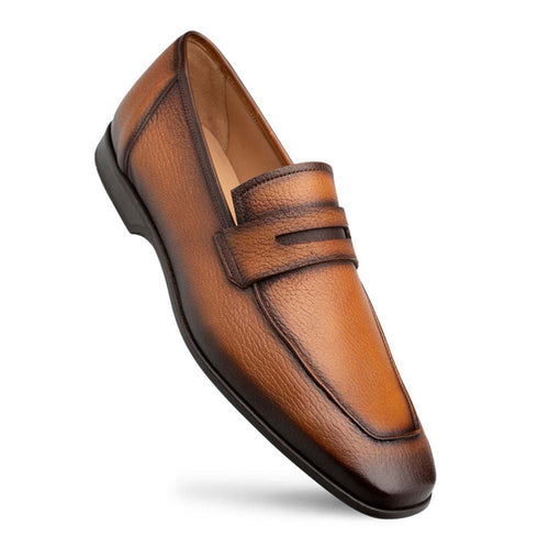 Luxury Mezlan Penny Loafers for Men – Cognac Deerskin Slip-On Dress Shoes