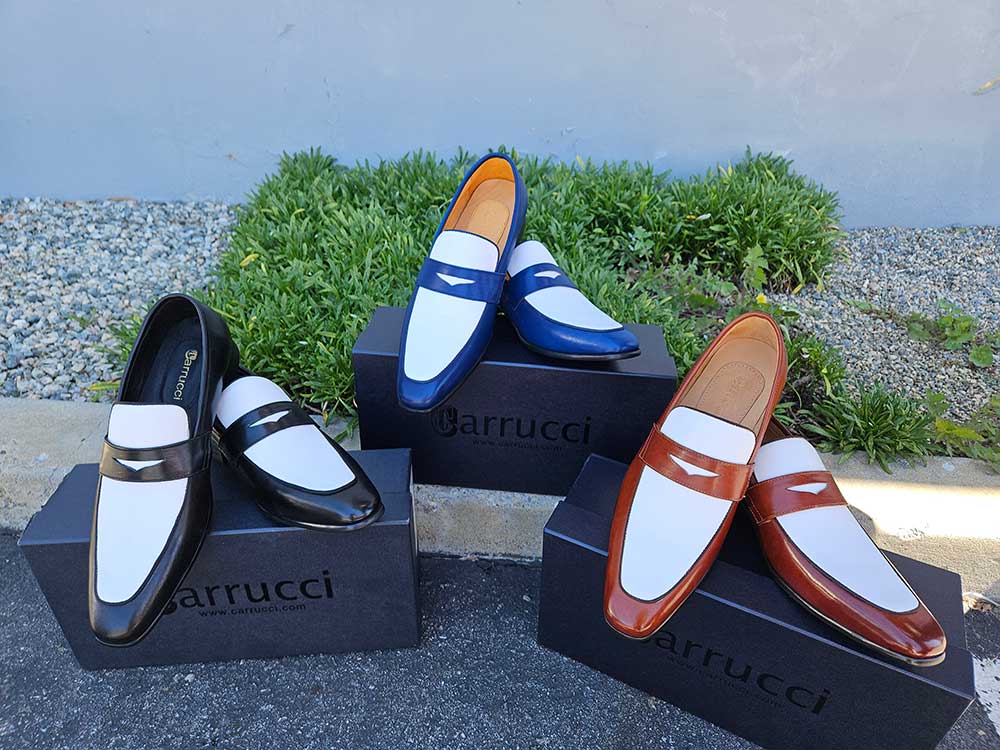 Men's Two-Tone Contrast Leather Penny Loafers