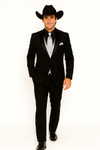 Men 2 Button Trim Cowboy in Black Cowboy Suit - Country Wedding Suits