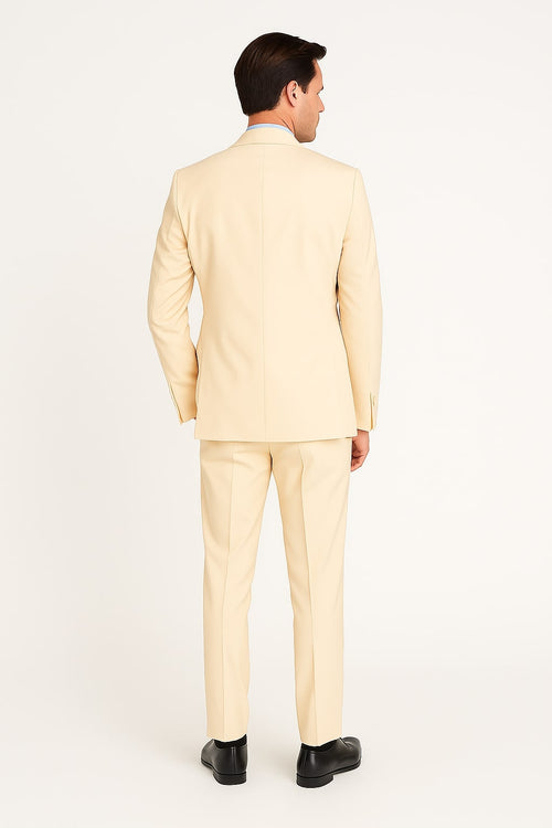Cream Tuxedo Suit for Men – One Button Satin Lapel Formal Suit - Champagne Color Light Tan Tuxedo