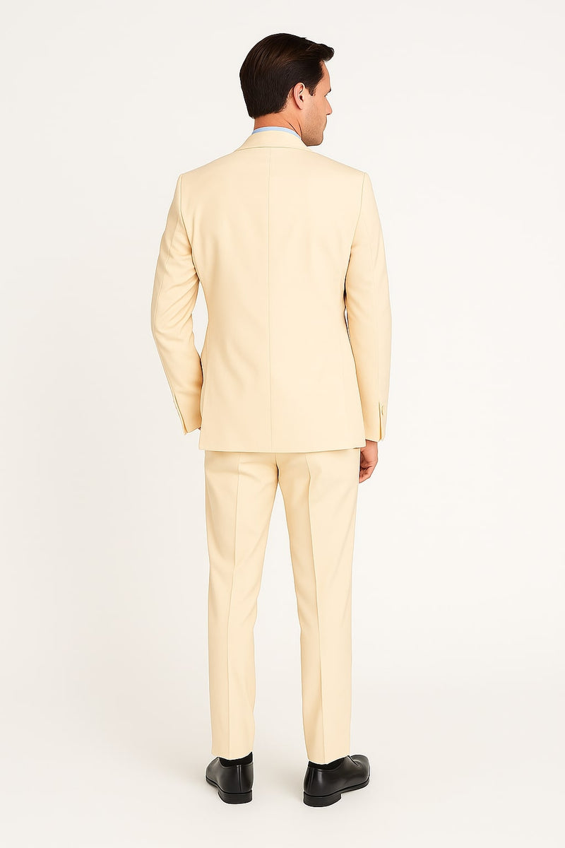 Cream Tuxedo Suit for Men One Button Satin Lapel Formal Suit - Champagne Color Light Tan Tuxedo