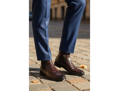 Carrucci Crocodile Embossed Leather Chelsea Boot