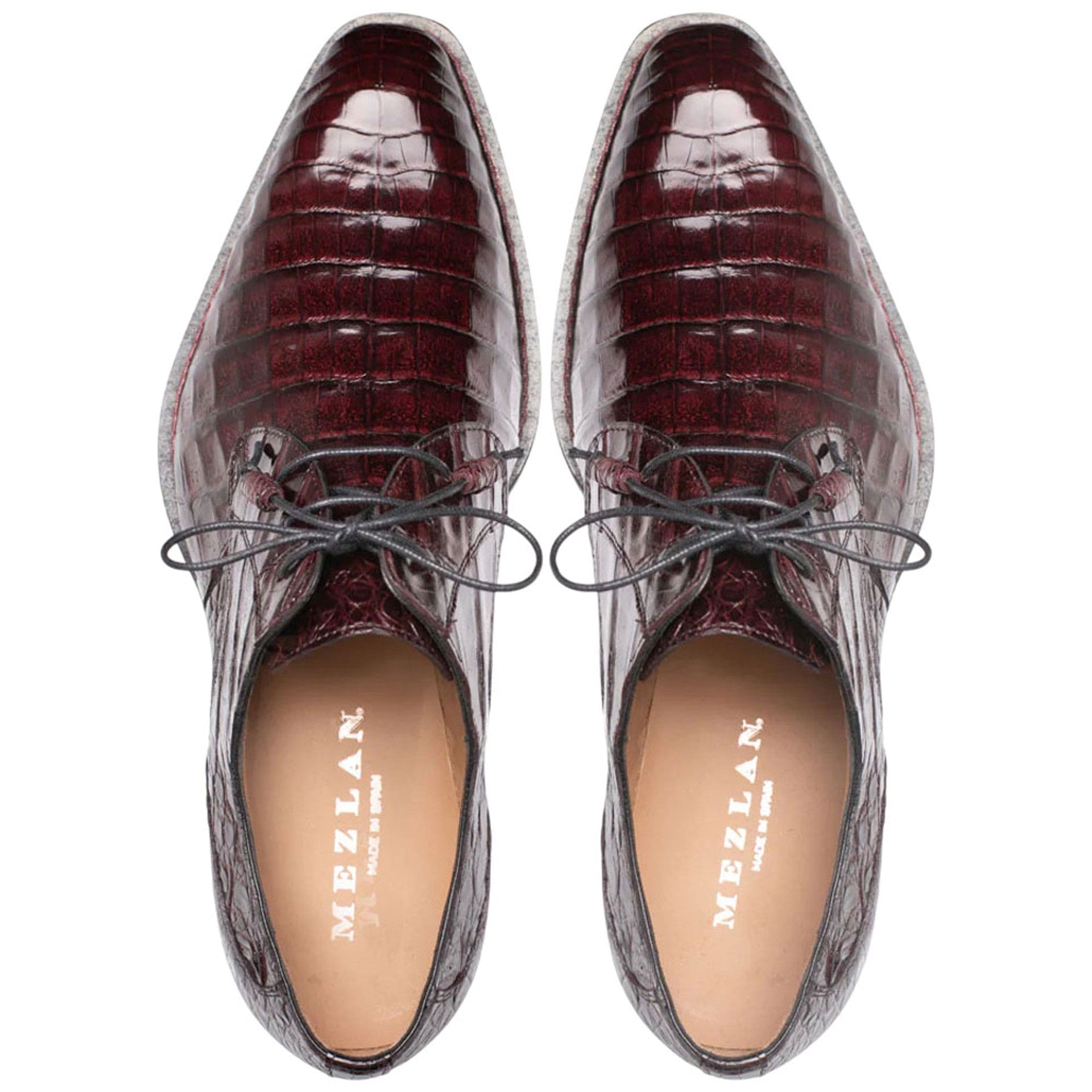 Men’s Cratos Burgundy Crocodile Derby Shoes by Mezlan – Exotic Leather Dress Shoes Made in Spain