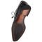 Mezlan Men's Cratos black crocodile derby shoes. Elongated shape, rounded toe, and textured black crocodile upper. Brown detailed sole, slightly elevated heel, and lace-up closure.