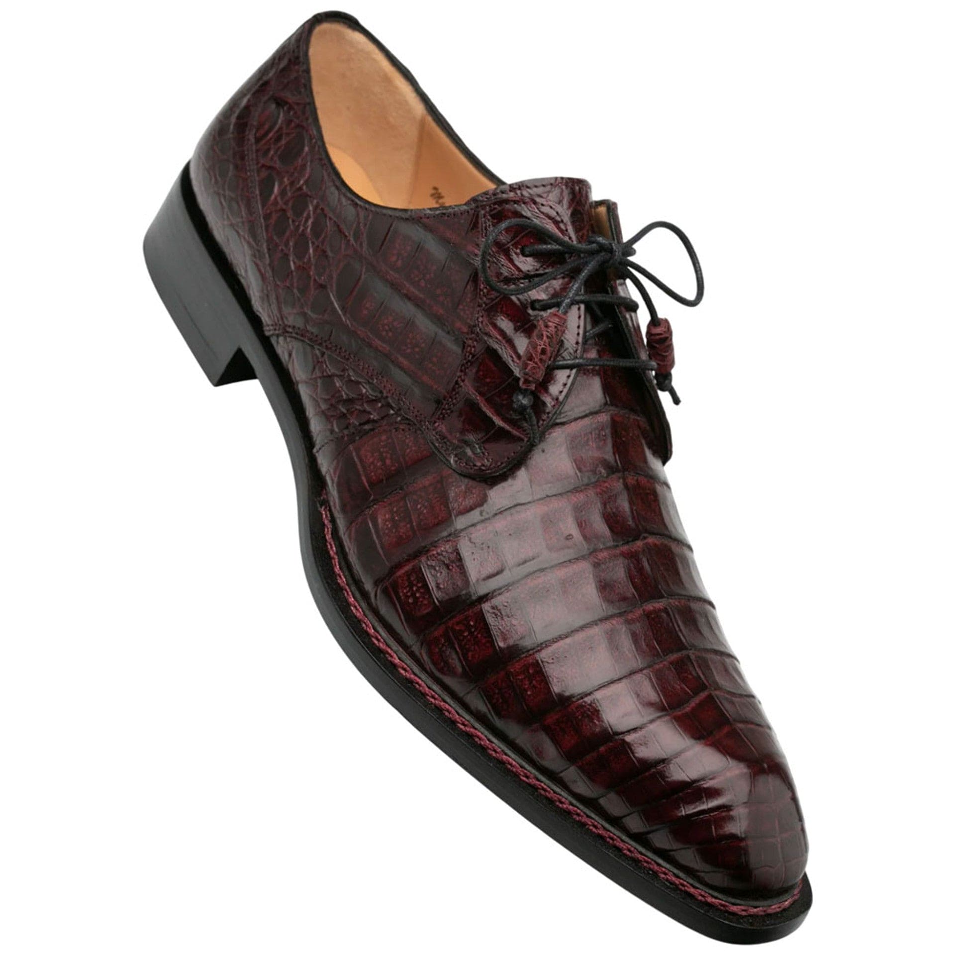 Men’s Cratos Burgundy Crocodile Derby Shoes by Mezlan – Exotic Leather Dress Shoes Made in Spain