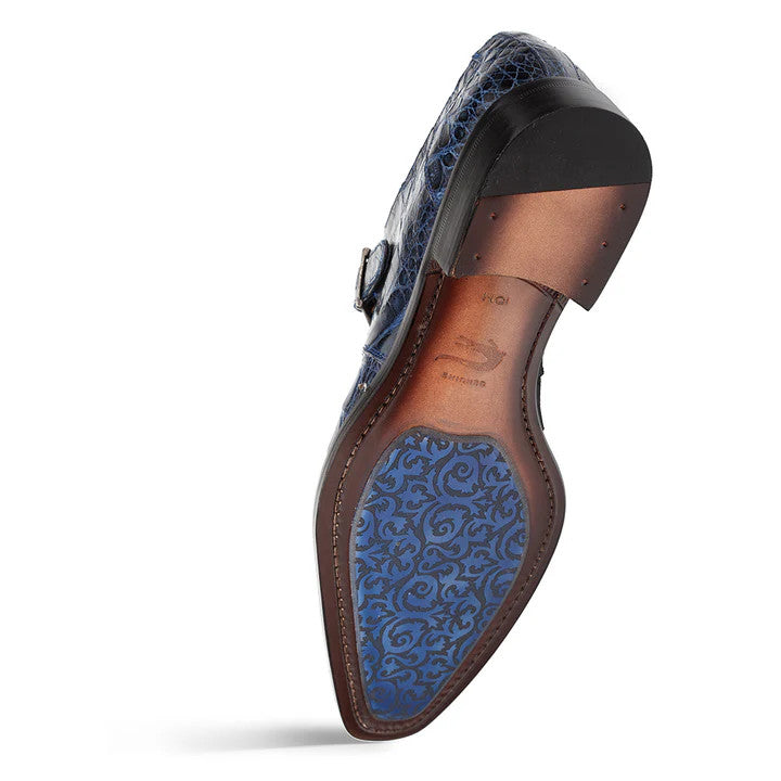 Gigolo Blue Genuine Crocodile Monk Strap by Mezlan – Luxury Exotic Men's Dress Shoe Made in Spain