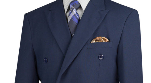 Ramses Collection - Navy Regular Fit Double Breasted 2 Piece Suit with Flexible Elastic Waistband