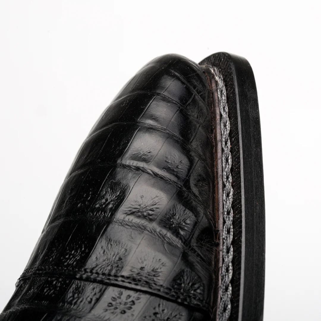 Giovane Black Genuine Crocodile Cap Toe Derby by Mezlan – Luxury Men's Dress Shoe Made in Spain