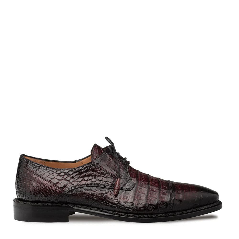 Giovane Burgundy Genuine Crocodile Cap Toe Derby by Mezlan – Exotic Men’s Dress Shoe Made in Spain