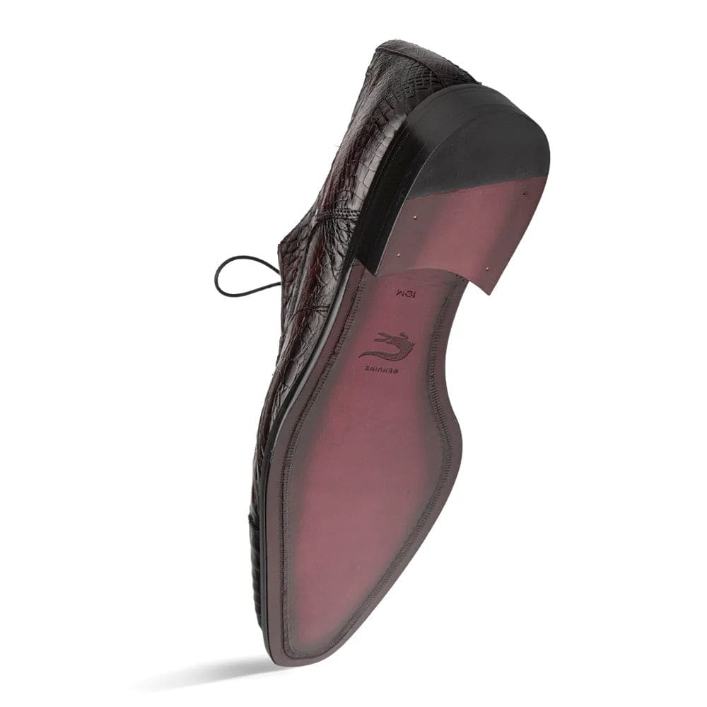 Giovane Burgundy Genuine Crocodile Cap Toe Derby by Mezlan – Exotic Men’s Dress Shoe Made in Spain