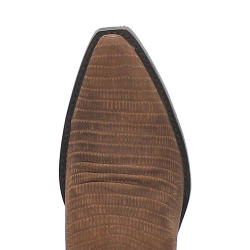 Dingo's Duke Brown Snip Western Boots: Textured brown leather with a pointed toe and visible grain. Features a smooth black outsole.