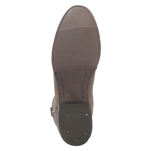 Light brown leather boots with a cement lizard print and snip toe. Textured reptile pattern exterior for a stylish, pointed design.
