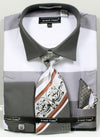 "Men's Black Stripe French Cuff Dress Shirt Set with Tie & Hanky"