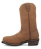 Dan Post Albuquerque men's work boot. Tall tan leather shaft, rounded toe, stitched vamp. Flat sole, stacked leather heel, side seam. Durable and stylish.