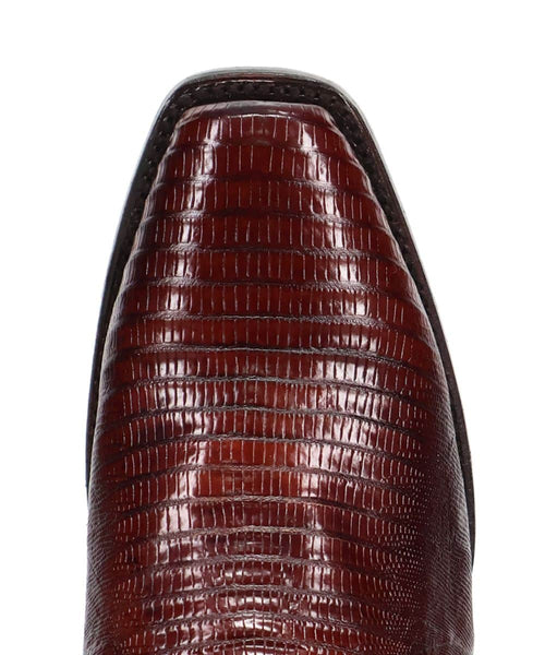 Dan Post Ringold Lizard Boots: Men's pointed-toe boots with a shiny brown lizard skin upper. Straight, slightly tapered shaft. Scaled texture adds a unique finish.