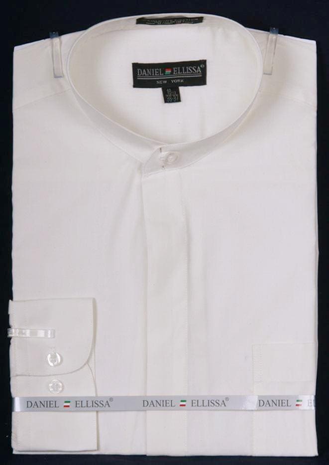 Ivory Men's Classic Banded Collar French Dress Shirt | Alberto Nardoni Ivory Men's Classic Banded Collar French Dress Shirt | Alberto Nardoni