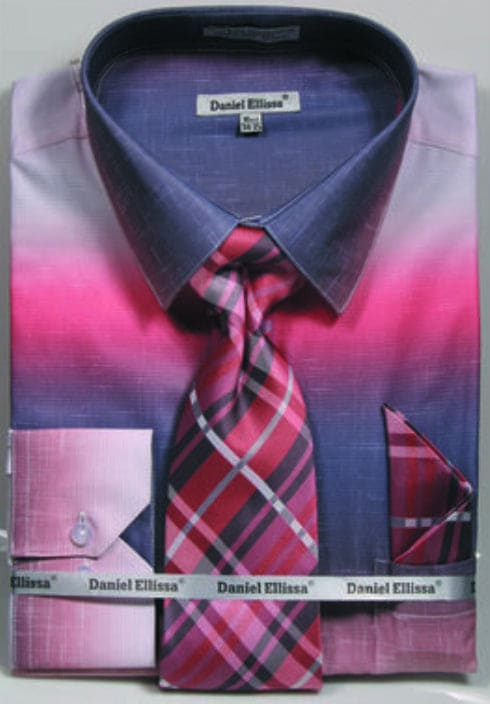 Salmon Men's Dress Shirt & Tie Set - Multi-Color Faded Print | Alberto Nardoni Salmon Men's Dress Shirt & Tie Set - Multi-Color Faded Print | Alberto Nardoni