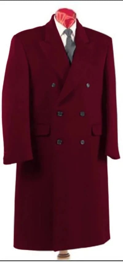 Mens Overcoat - Double Breasted Overcoat - Full length Dark Burgundy Topcoat in Australian Wool Fabric in 7 Colors